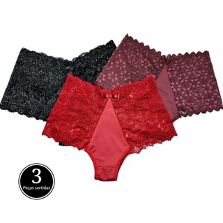 Kit 3 Calcinhas Plus Size Com Renda Sensual Cintura Alta