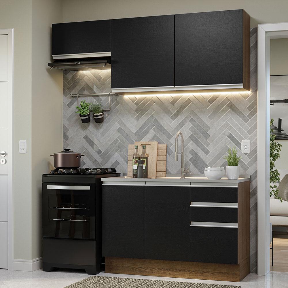 Armário de Cozinha Compacta 180cm Rustic/Preto Glamy Madesa 09 - Home & Living