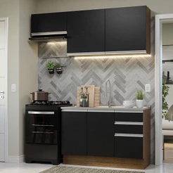 Armário de Cozinha Compacta 180cm Rustic/Preto Glamy Madesa 09