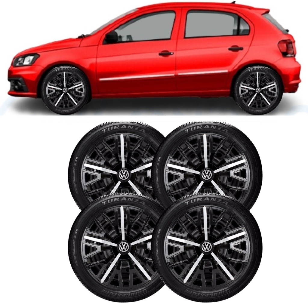 Jogo 4 Calotas Triton Sport Aro 14 Preta/Prata Vw Gol G6