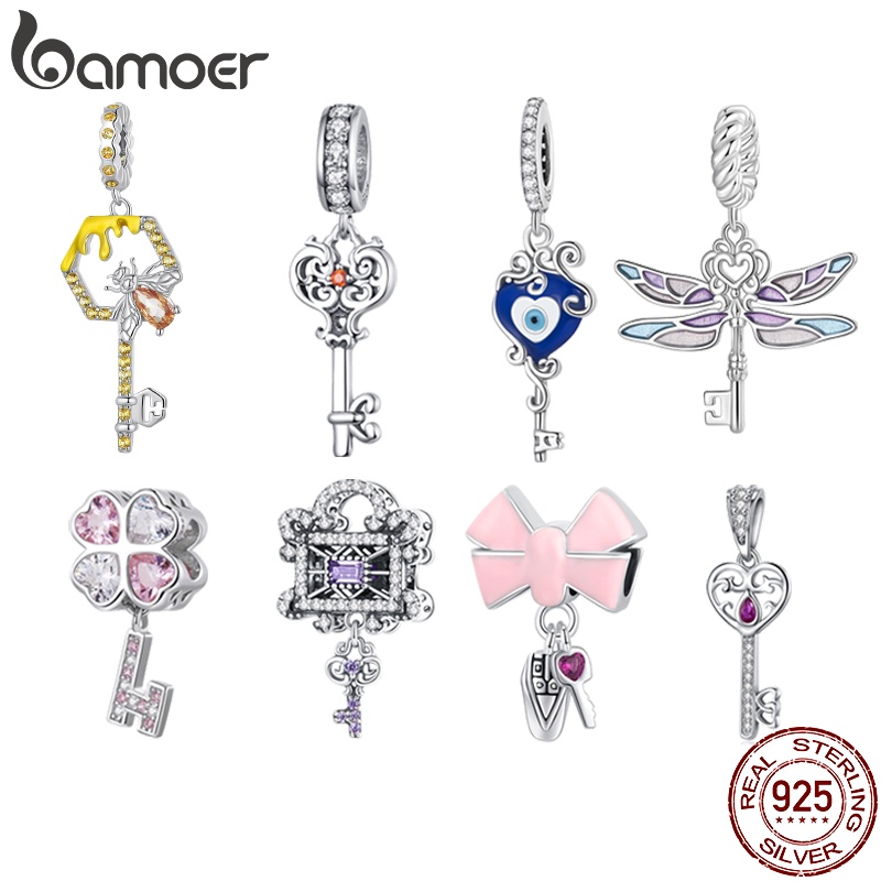 Bamoer Silver 925 Pendant key Beads Com Acessórios De Moda Estilo Múltiplo Para Wome BSC822 em Oferta na Shopee