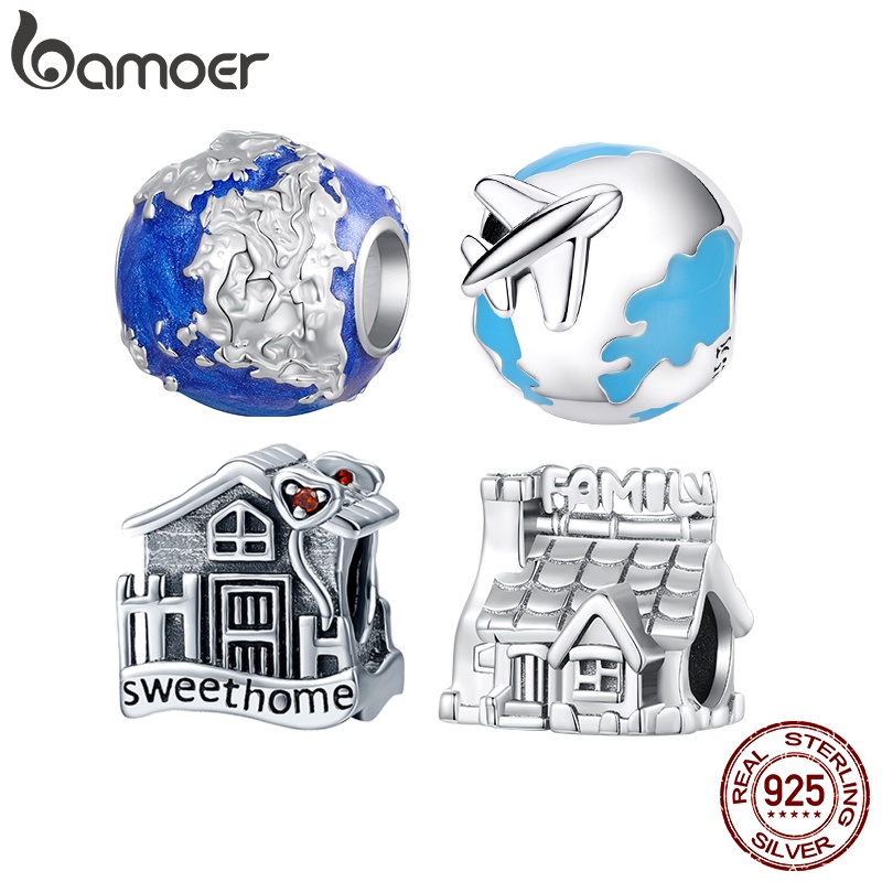 Bamoer 925 Silver Earth and House Charm Beads De Prata Acessórios De Bricolagem Para Pulseiras em Oferta na Shopee