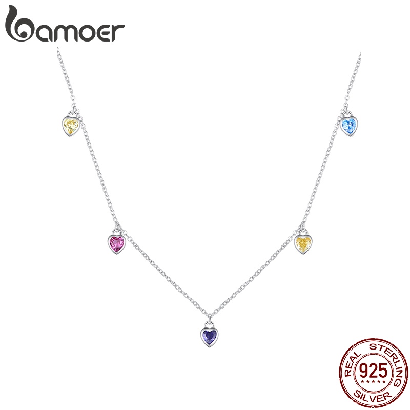 Prata Bamoer 925 Colar Coração Colorido Com 6 Tipos Jóias De Moda Para Presentes Femininos em Oferta na Shopee