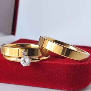 Par de Alianças de Noivado + Anel Solitário + Caixinha Veludo,  Casamento Dourada, 4MM, Fina, Reta, - Anel casamento, Aliança noivado, anel noivado, Aliança de casamento