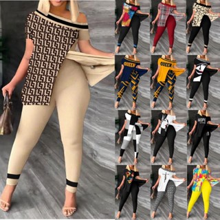 2023 Primavera Verão Novo Estilo Feminino Fato De Moda Impresso De Duas Peças Irregular