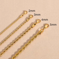 Colar De Corrente Torcida Vnox Para Mulheres Homens , Aço Inoxidável Folheado A Ouro 2/3/4/5MM Elo De Base