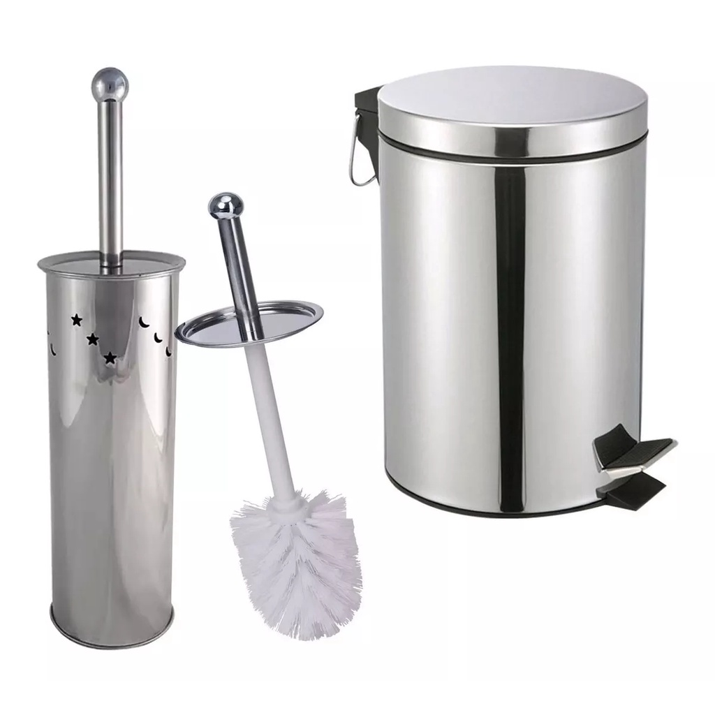 Kit Lixeira 3 Litros + Escova Sanitaria Para Banheiro Inox