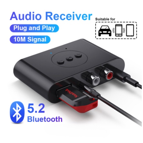 Receptor De Áudio Bluetooth 5.2 U Disk RCA 3.5 Mm AUX USB Adaptador Sem Fio De Música Estéreo Com Microfone Para Carro