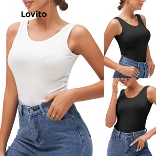 Lovito Regata casual lisa de alça grossa l15x216 (preto / branco)