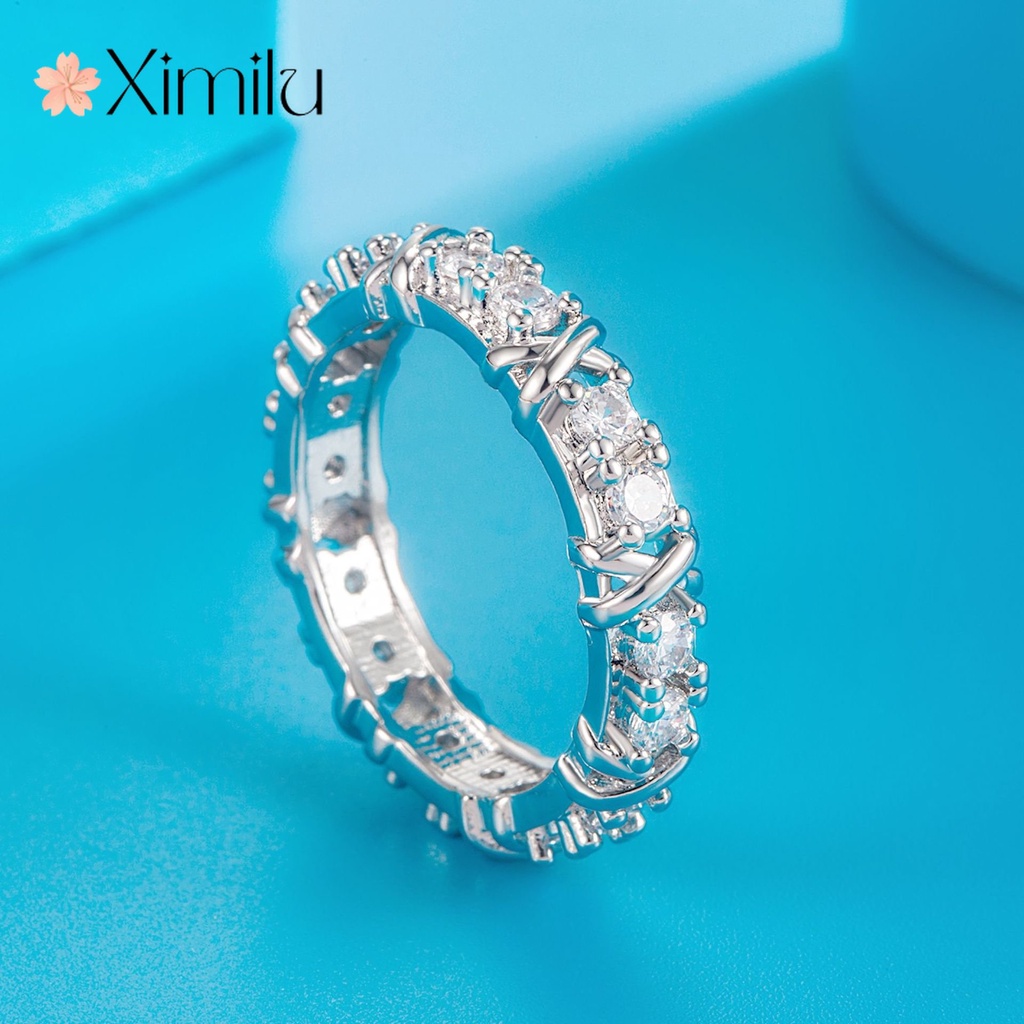 XIIMLU♥ Original Moissanite Cross XO Forma Anel De Prata Fêmea Ouro Branco Jóias anel feminino de casal vintage 925 anéis anel de prata para mulheres ring em Oferta na Shopee