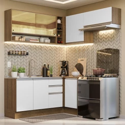 Armário de Cozinha Completa de Canto 349cm Rustic/Branco Glamy Madesa 06