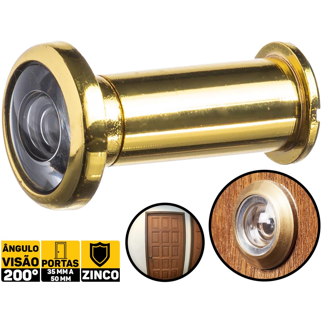 Olho Mágico Visor Para Porta Dourado 3,5cm Porta Segurança Fertak 5222 - Home & Living