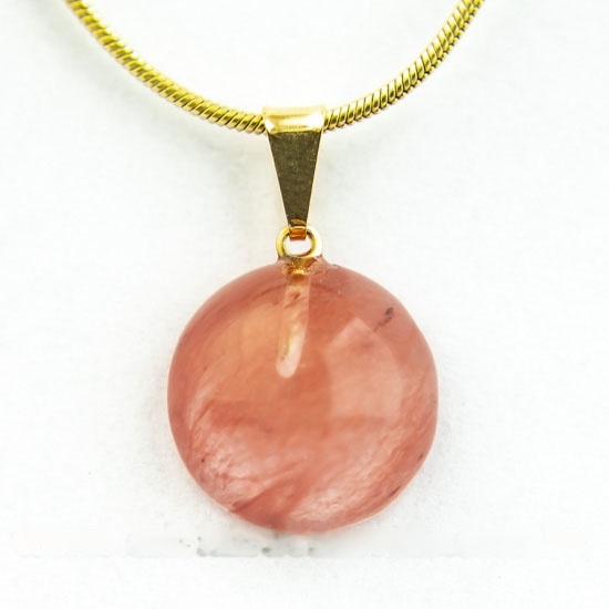 Colar Mini Disco Quartzo Cherry Pedra Natural Pino Dourado