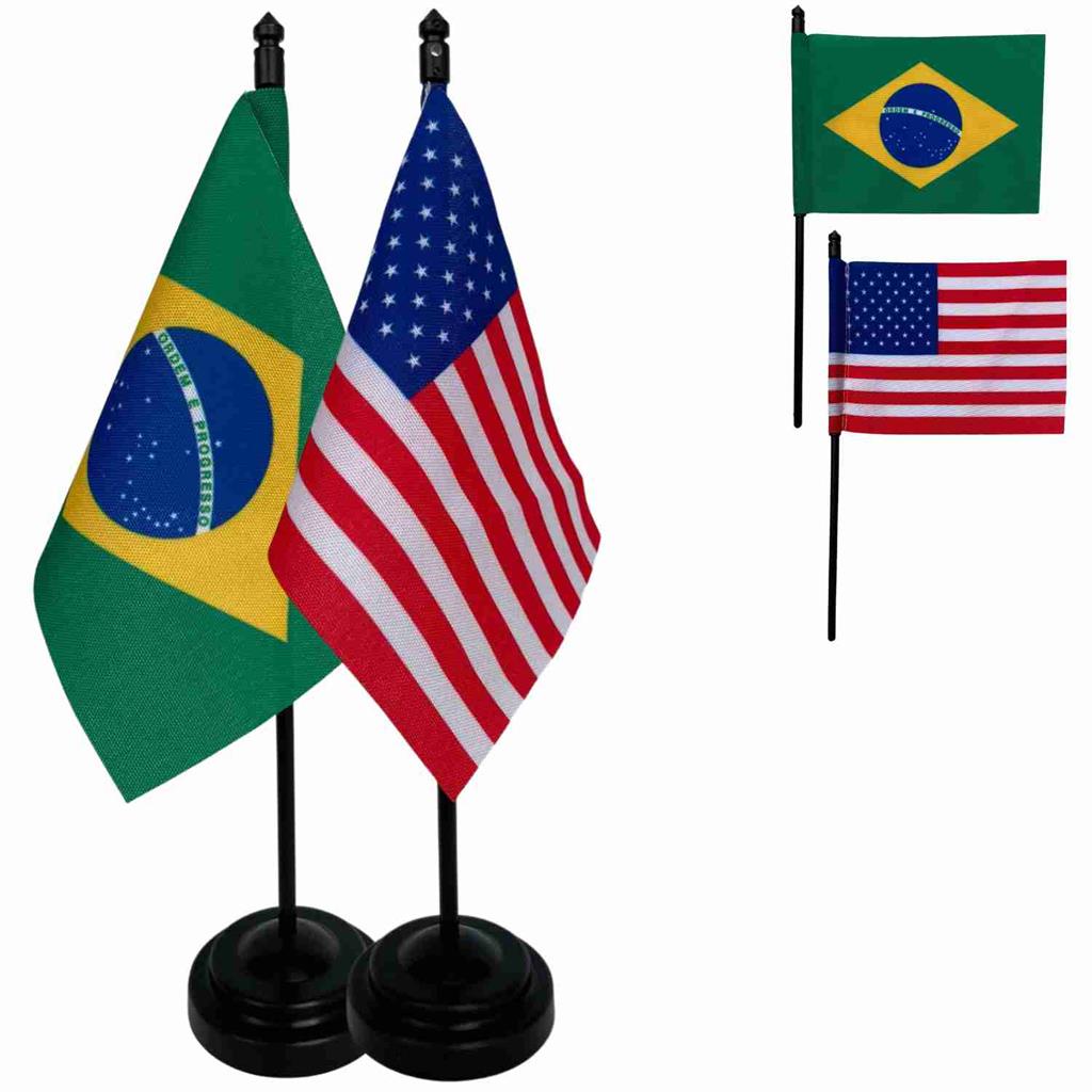 Kit 2 bandeirinhas de mesa Brasil e EUA em Oferta na Shopee