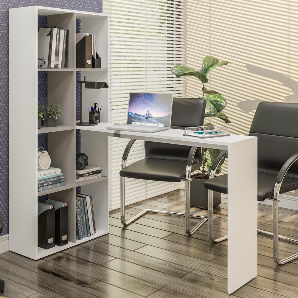 Mesa Office com estante lateral Multimóveis Branco/Lacca Fume em Oferta na Shopee