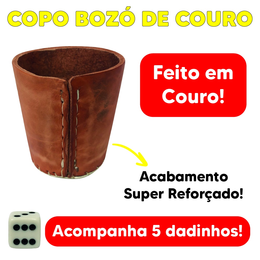 Jogo de Dados com Copo de Couro Lançador e 5 Dadinhos Bozó