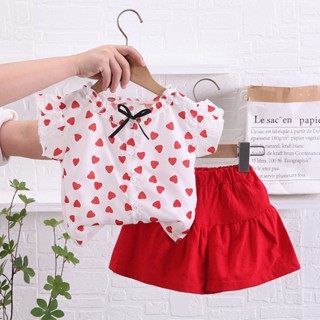 Conjunto De Roupas Para Meninas De Manga Curta Camiseta De Verão Com Laço + Calças 2Pcs Crianças De Pequeno Porte
