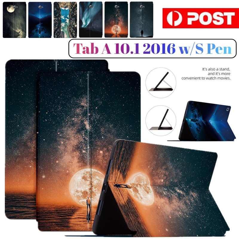 Folio Shell For Samsung Galaxy Tab A 10.1 2016 SM-P580 P585 C/Caneta Padrão De Desenho Animado Smart Flip Book Stand De Capa De Couro À Prova De Choque