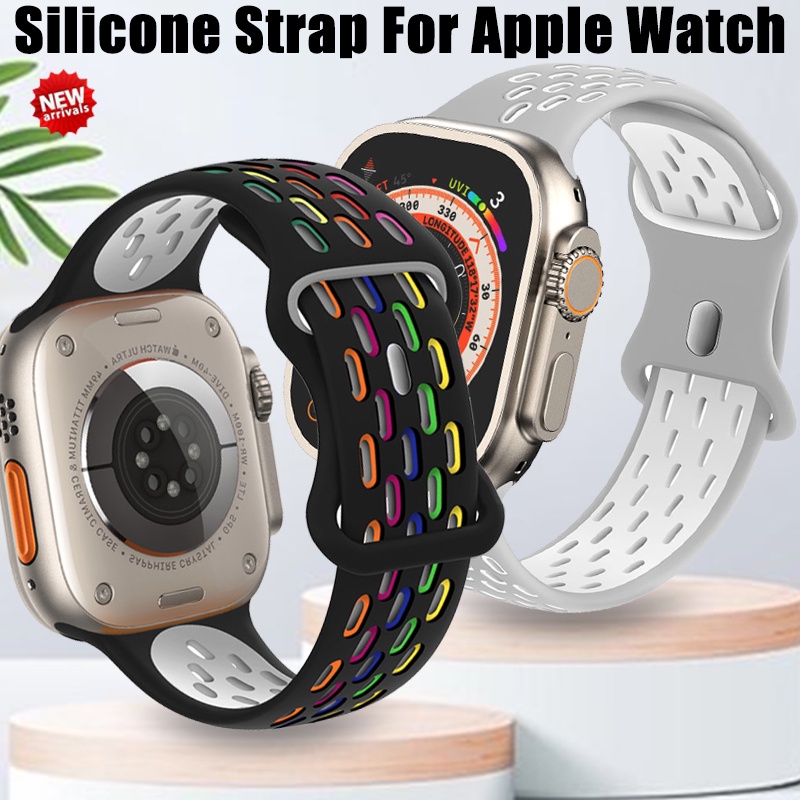 pulseiras Esportiva Bicolor Compatível Para pulseiras Apple watch Série 44mm 49mm 45mm 42mm 40mm 41mm iWatch Ultra 7 6 se 8 Bracelete