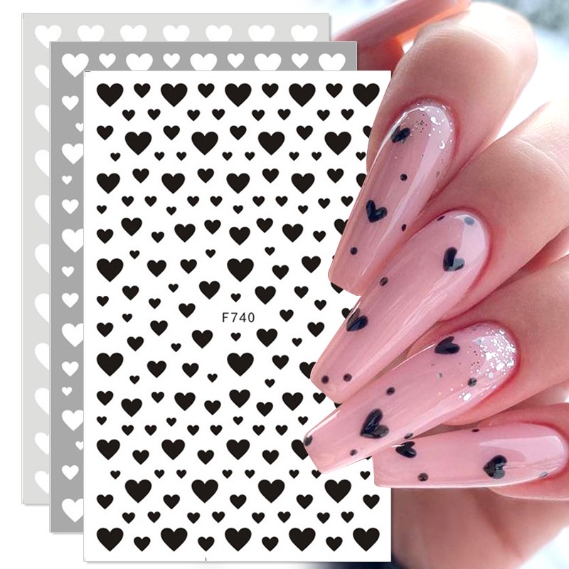 1PC 3D Autocolantes De Unhas Coração Preto Amor Cartas Deslizantes Auto-Adesivas Decorações Arte Das Estrelas Decalques