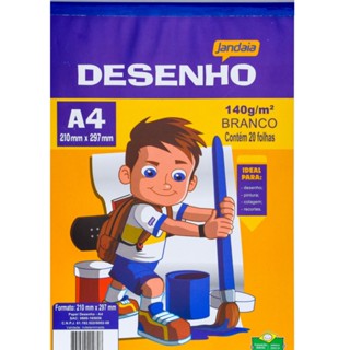 Bloco Papel Branco A4 Desenho Escolar Arte Jandaia 20 Folhas