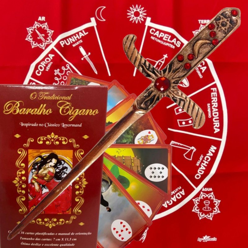 Kit O Tradicional Baralho Cigano + Athame + Toalha