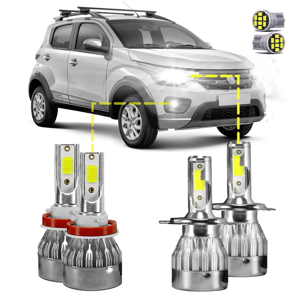 Kit Ultra Led Completo Fiat Mobi 2016 a 2023 20000lm 6500k em Oferta na Shopee