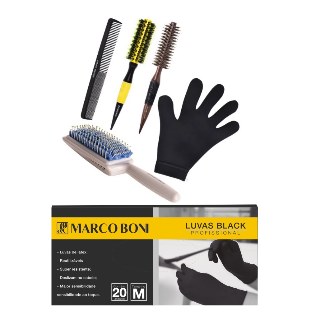 KIT CABELEIREIRO ESCOVA 20UN LUVA BLACK M PENTE LUVA TERMICA