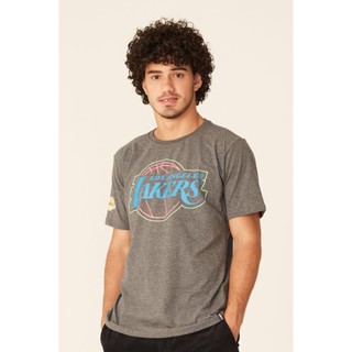 Camiseta NBA Estampada Los Angeles Lakers Casual Cinza Mescla Escuro