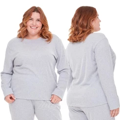 Blusa Plus Size Feminina Segunda Pele Manga Longa Tecido Canelado Confortavel Basico Gola Careca