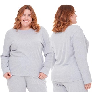 Blusa Plus Size Feminina Segunda Pele Manga Longa Tecido Canelado Confortavel Basico Gola Careca