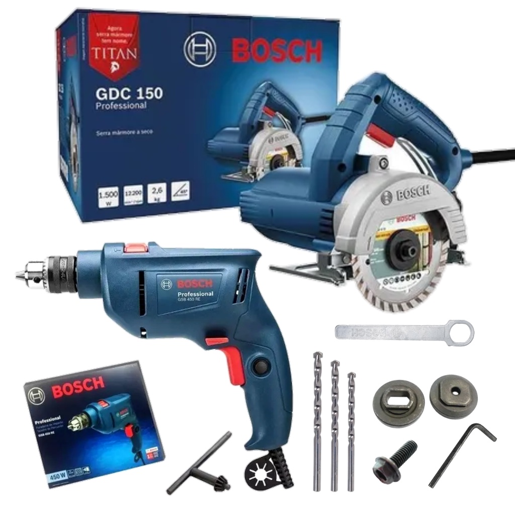 KIT SERRA  MARMÓRE BOSCH 1500W  220V+FURADEIRA BOSCH 450W 127V