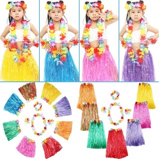 Kit Fantasia Havaiana Saia Colar Coroa Pulseiras Infantil Adulto 5pçs