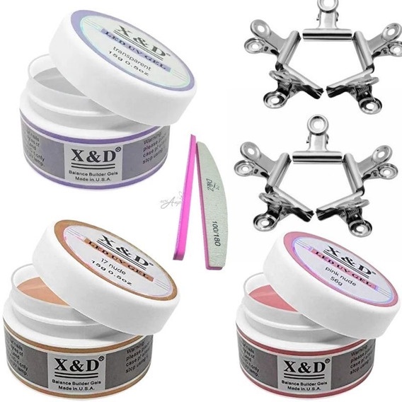Kit 3 Gel X&D Unhas + 6 Presilhas Cores Pink Nude, Nude 17, Pink Unha