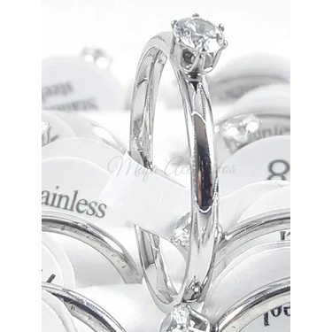 Atacado Revenda Caixa C/36 Anéis Solitário Prata Pedra Zircônia Strass Aço Inox 2mm de Namoro/Compromisso TAM 18 - 22