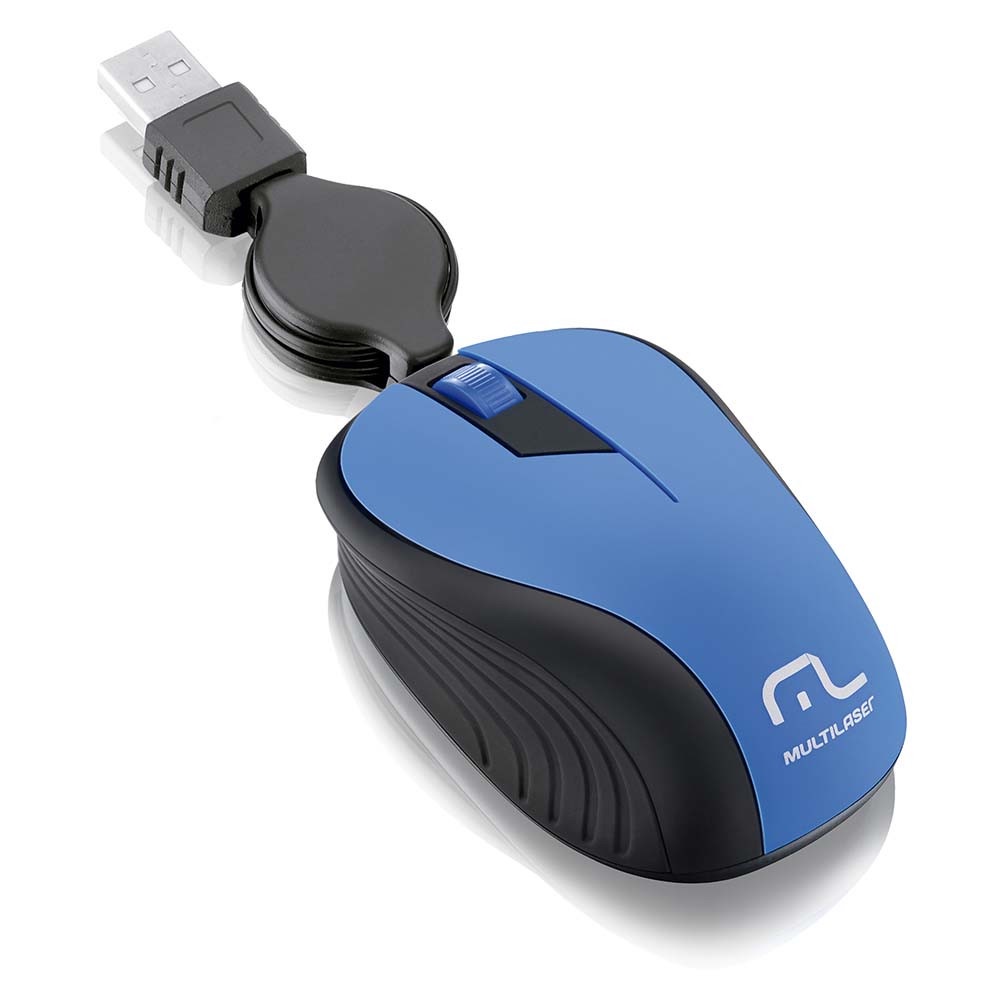 Mouse Retrátil Emborrachado Azul Usb 1200DPI - MO235