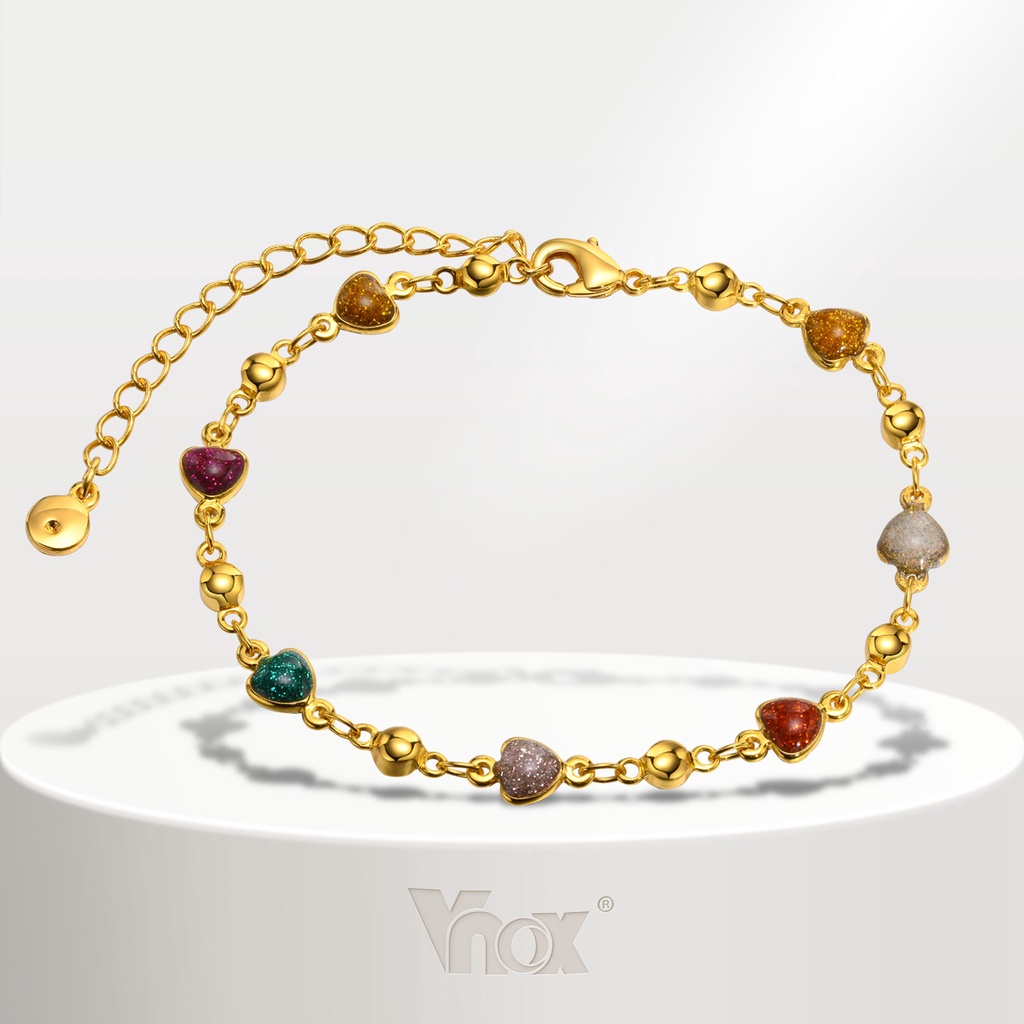 Vnox Gold Pulseira Em Forma De Coração Cintilante Para Mulheres , Elo De Corrente De Aço Inoxidável Colorido