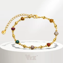 Vnox Gold Pulseira Em Forma De Coração Cintilante Para Mulheres , Elo De Corrente De Aço Inoxidável Colorido
