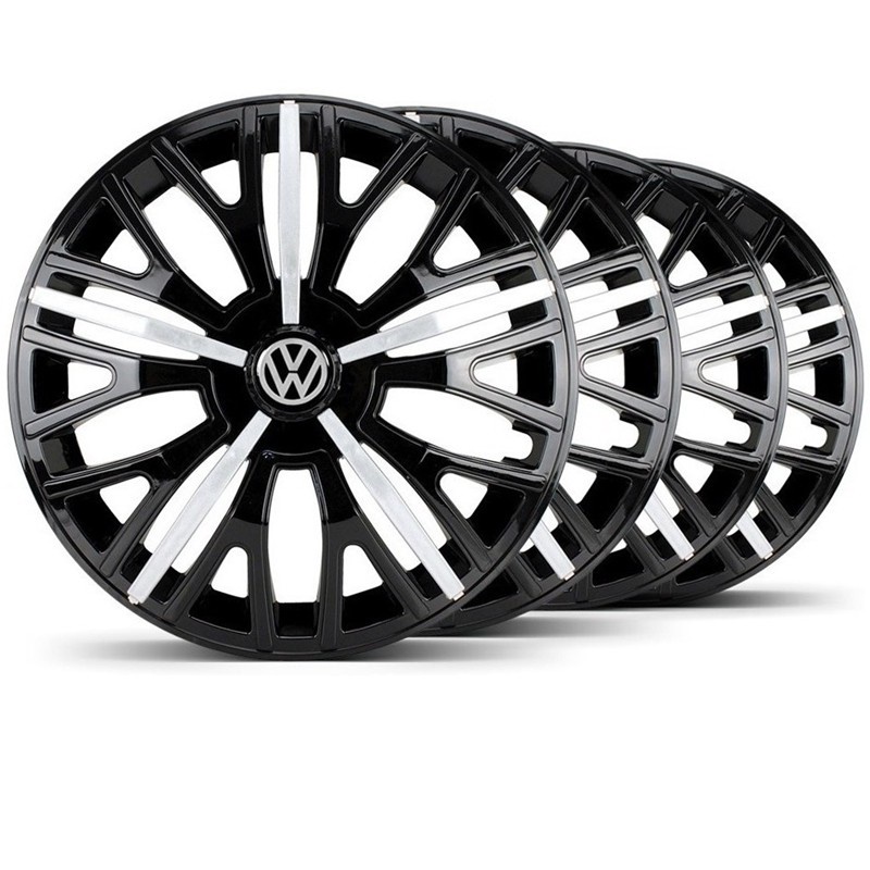 Jogo 4 Calotas Triton Aro 14 Preta/Prata Vw Volksvagen Gol Voyage Gol Virtus Fox Polo Santana