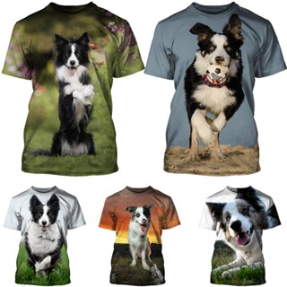 Camiseta Unisex Cute Dog Impresso Top Border Collie 3D Casual Wear Sports De Pescoço Redondo Curta