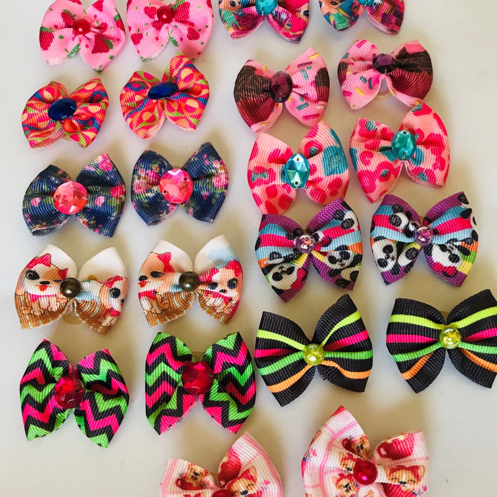 10 Laços Pet gorgorão estampados tam. M Pet Shop Banho Tosa