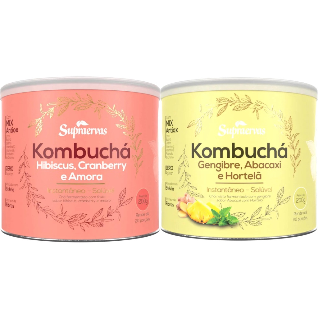 Kombuchá 2 Potes de 200g Hibisco Amora Cranberry e Gengibre Abacaxi Hortelã kombucha