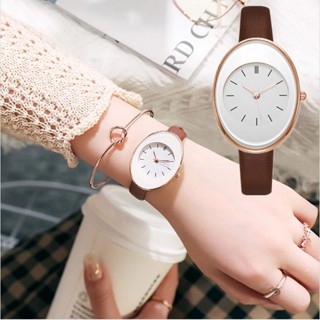 Relógio De Quartzo Pulseira Oval De Couro Relógios Criativos De Simples Novas Senhoras Discagem Elegante Acessórios Mulher Minimalista
