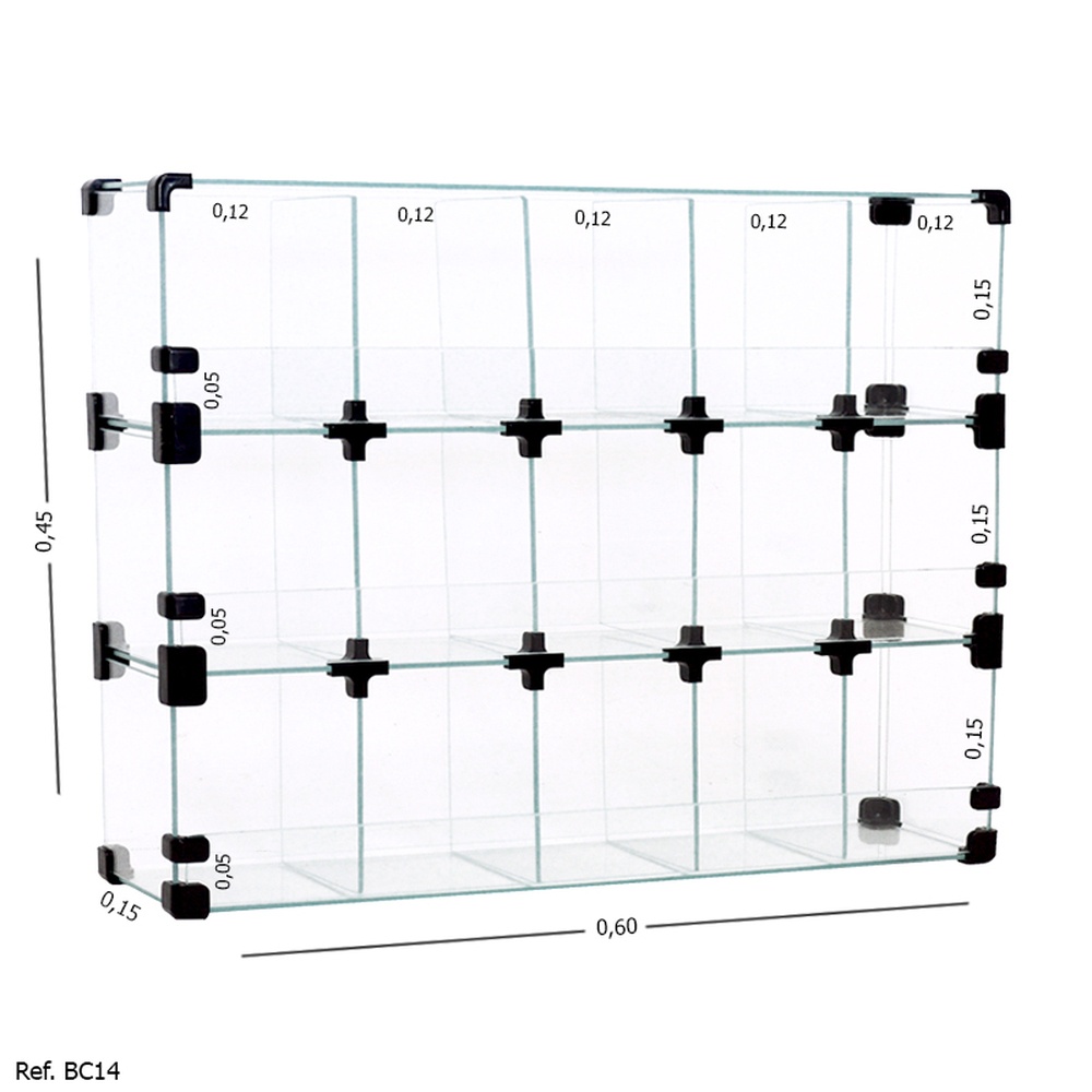 Baleiro Expositor Modulado em Vidro - 0,60 x 0,45 x 0,15