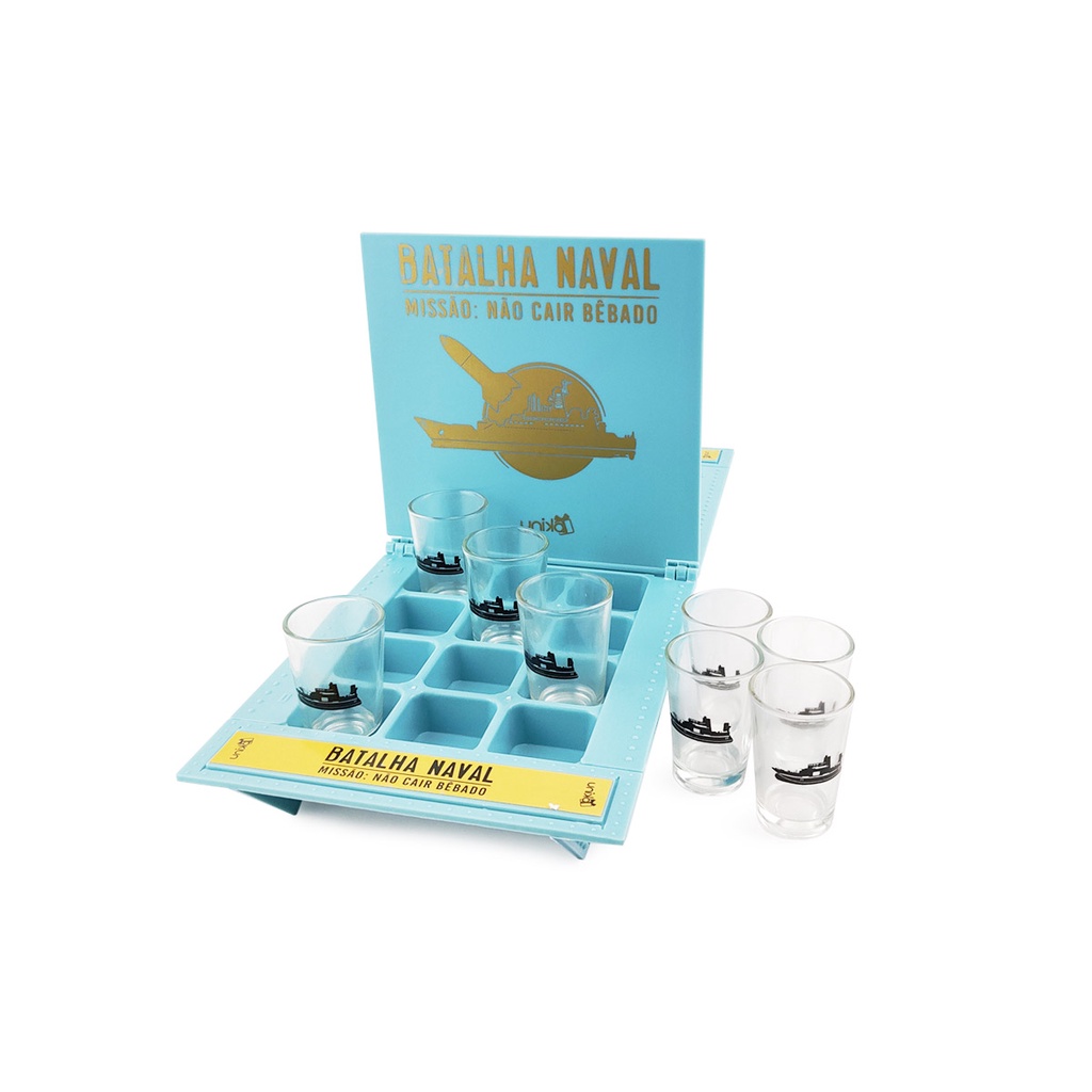 Jogo de Tabuleiro Batalha Naval Drink Game Festa Com 8 Copos de Shot Dose Unika Games