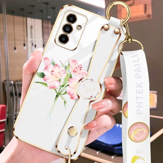 Estojo Para Telefone Samsung Galaxy A13 A14 4G 5G A04S A54 5G M23 F23 5G Flores Frescas E Bonitas Móvel Ultra Fino Eletroplatado Com Alça De Pulso Longa