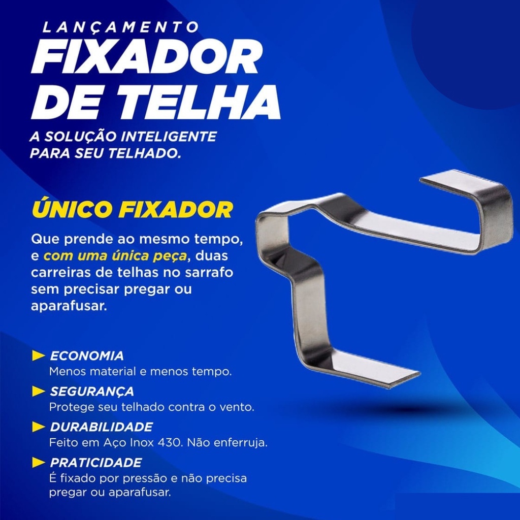 Fixador Inox Telha Cerâmica Anti Vendaval 50pçs - Fixa telha