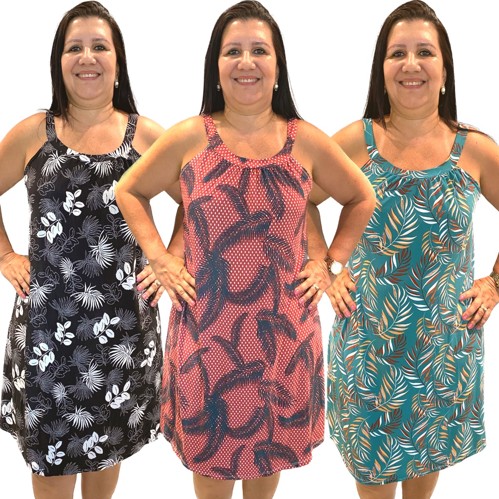 Kit 3 Vestido Plus Size Feminino C Alcinha Soltinho Versátil em Oferta na Shopee