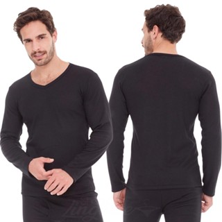Blusa Masculina Manga Longa Gola V Tecido Canelado Basica e Confortavel Segunda Pele Ribana Adulto