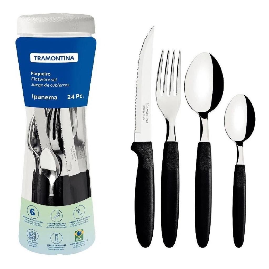 Faqueiro Tramontina Ipanema 24 peças ou 20 Pçs Leme Jogo de talheres inox com cabo Faca Garfo Colher em Oferta na Shopee